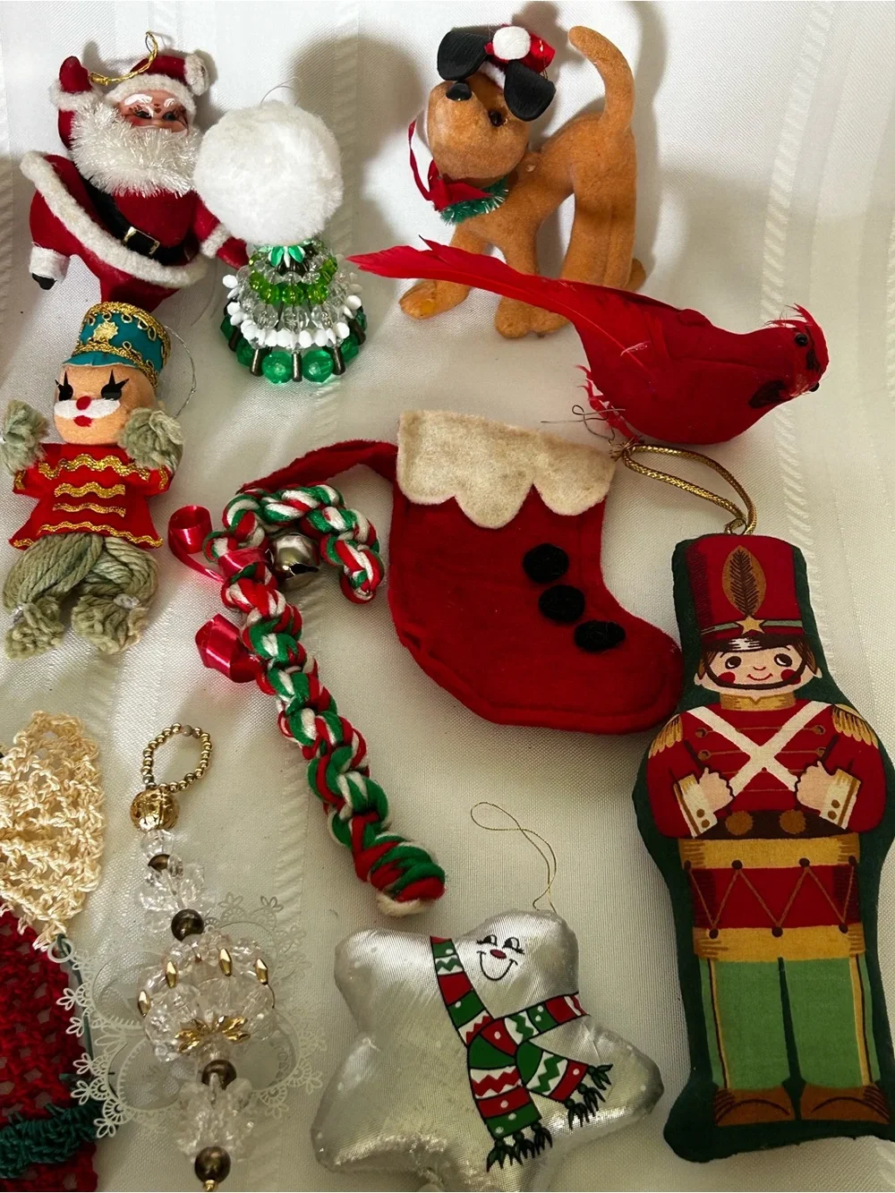 19 Vintage Christmas Tree Ornaments Holiday Decor Santa Stocking Angel Star Red